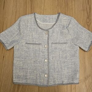 Chic Blue and White Tweed Jacket